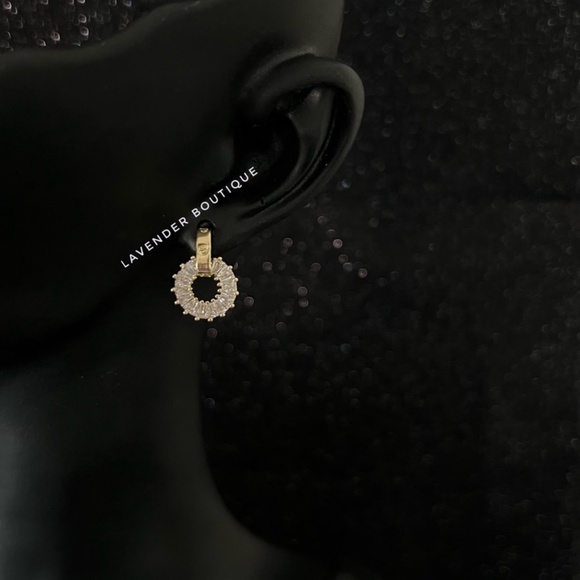 NEW 14K Gold Plated CZ Crystal Small Hoop Circle Earrings - Picture 4 of 4